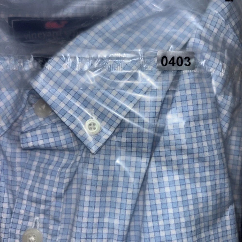 Vineyard Vines Performance Slim Fit Murray Shirt Lg White Blue Check Plaid - Picture 7 of 7